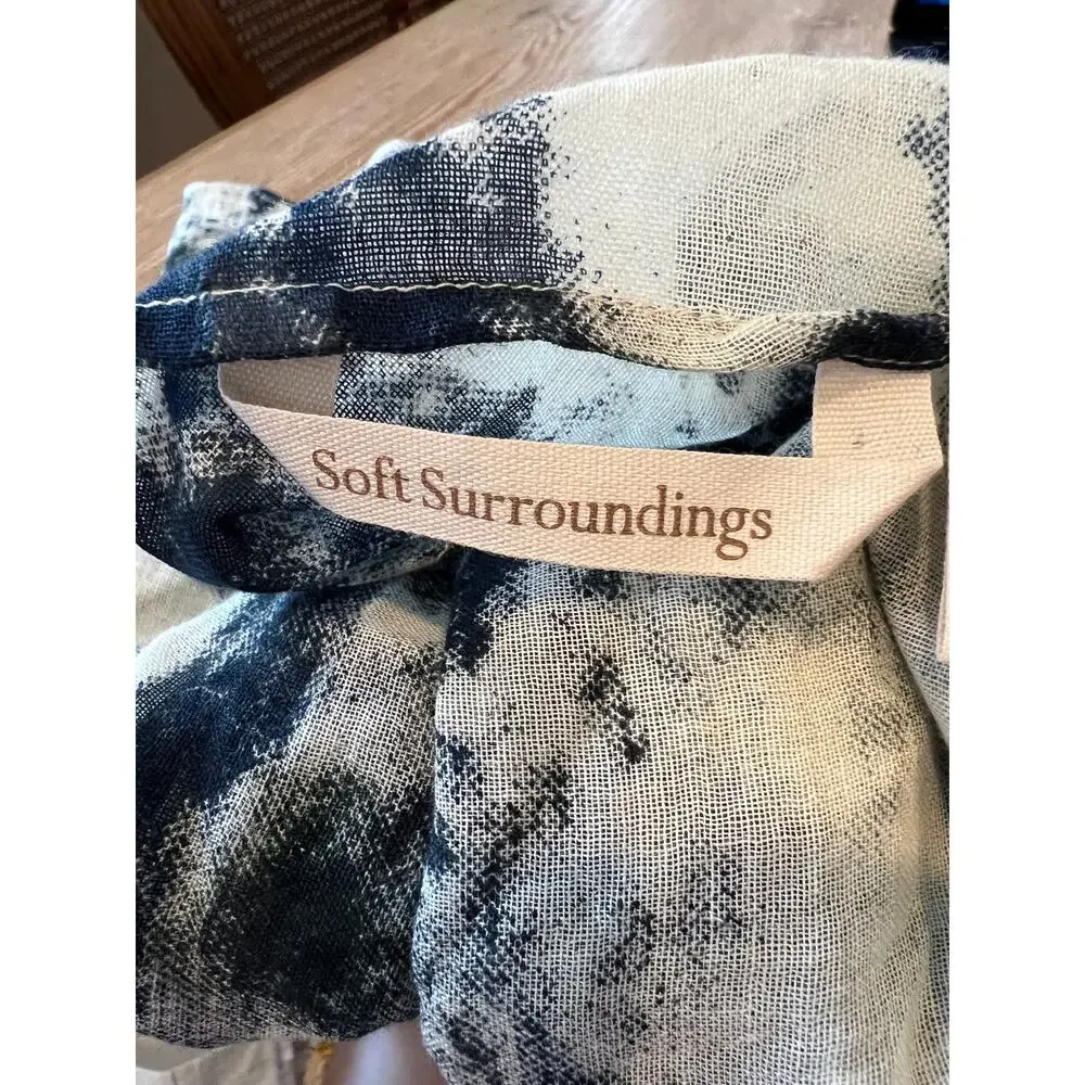 Soft Surroundings Large Lightweight Travel Scarf Black Cream Blot Print